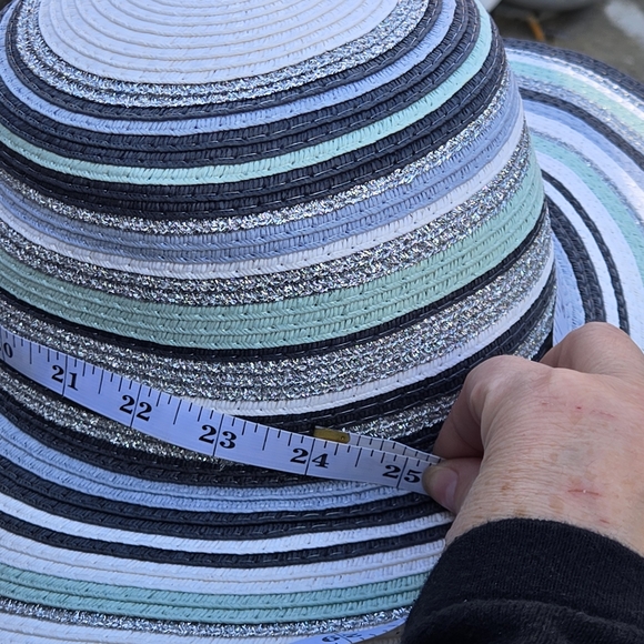 Accessory Street Aqua Mist Wide Brim Sun Hat Metallic Stripe Floppy Hat - Picture 12 of 12